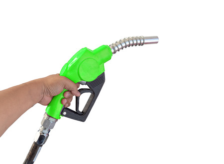 Fuel nozzle Hand holding Oil extracted from the white background, clipingpartの写真素材