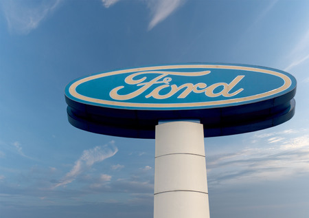 Bangkok, Thailand, October 10-2018 automotive ford logo pour crooked yalo topology that backpacks among the forefront of the country Thailand.のeditorial素材