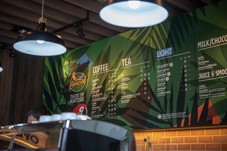 Phetchaburi-Hua Hin, 17 May 2019 Amazon coffee shop, food and beverage business Popular in Thailandのeditorial素材