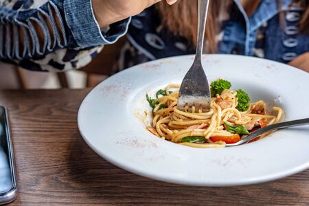 spaghetti, food is popular in Asia.の写真素材