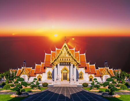 Marble Temple of Bangkok, Thailand, Wat Benchamabophit, Bangkok, Amazing Thailand Tourist attractions in Marble Templeの写真素材