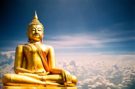 Budha golden you from nature stone ancient ancient times cliping partの写真素材