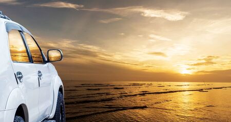 Rear car with sea view Travel Technology Travel Travel Carの写真素材