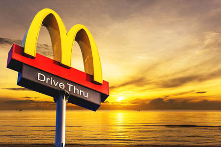 logo McDonald's. On the sky background Famous in Thailand Nonthaburi, Bang Yai August 26, 2020