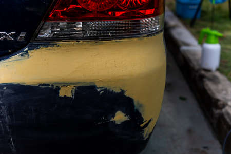 Car paint broken, repair the old paint, polish to do Iron Blue Pattern Sandpaperの写真素材