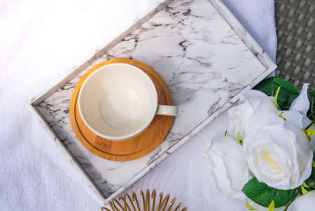 White water glass by the pool Bright in summer, vacation, vacation, travelの写真素材