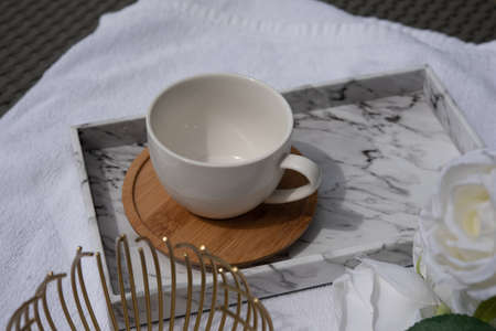 White water glass by the pool Bright in summer, vacation, vacation, travelの写真素材