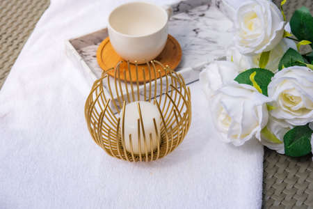 White water glass by the pool Bright in summer, vacation, vacation, travelの写真素材