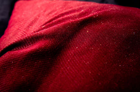Bright red velvet fabric background with fine silk patternの写真素材
