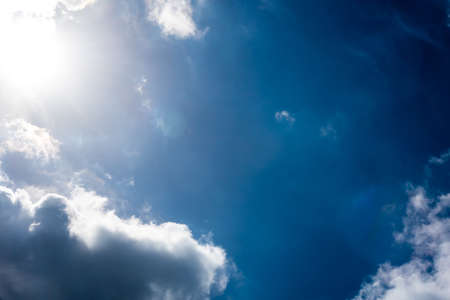 Summer blue sky cloud gradient light white background. Beauty clear cloudy in sunshine calm bright winter air bacground. Gloomy vivid cyan landscape in environment day horizon skyline view spring windの写真素材