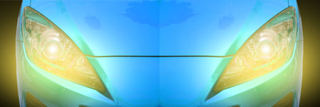 headlight of modern prestigious car closeup red carの写真素材