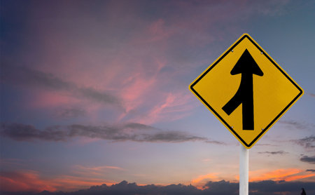 Traffic sign on the right ahead Isolated from background clipingpart