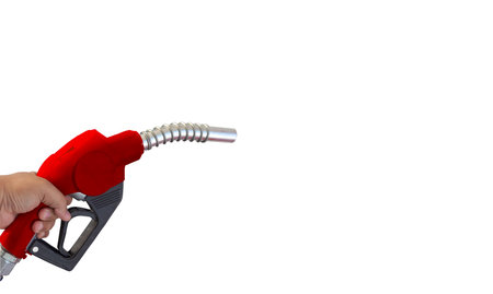 Fuel nozzle Hand holding Oil extracted from the background, clipingpartの写真素材