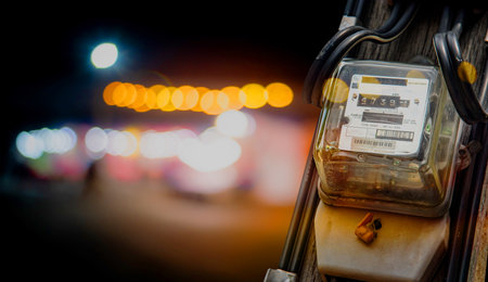 The electricity meter measures the cost of electricity, converts the energy into cost money.の写真素材