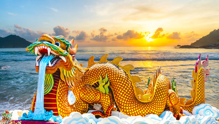 Golden Dragon Museum, large dragon shaped building.Suphanburi Tourist Attraction City Pillar Shrine landmark Photoの写真素材