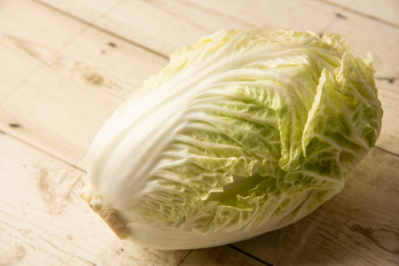Lettuce on wooden background, healthy vegetable, foodの写真素材