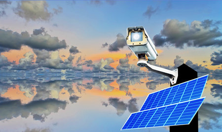 Cctv camera systemsolar cell clean energy free energy technology new world, home security technology securityの写真素材
