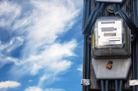 Electricity meter of Cement electricity for use in home appliance with copy space.This is a modern...