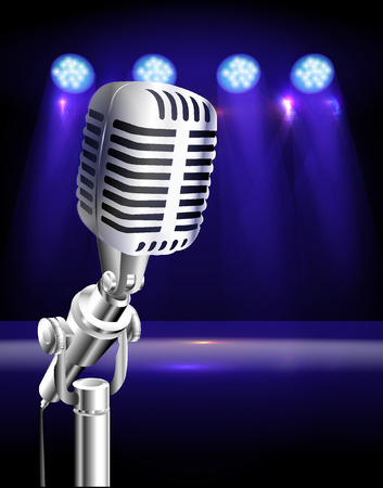 vintage microphone with stageのイラスト素材
