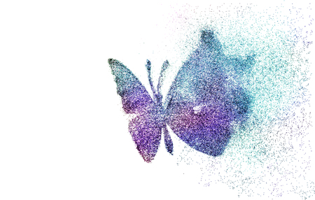 Butterfly made of realistic glitter dust on white background creative conceptの写真素材