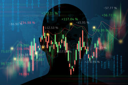 silhouette human head with trading stock or forex graph business concept banner backgroundの写真素材