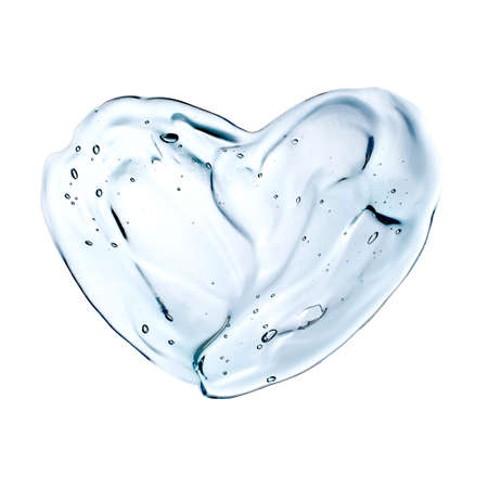 Cosmetic cream transparent liquid gel serum texture heart shape with micro bubble on white background beauty and love conceptの写真素材