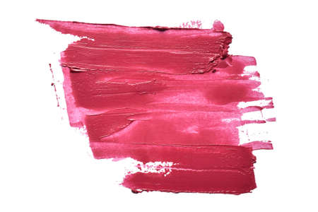 red lipstick or painted textured red brush on whiteの写真素材