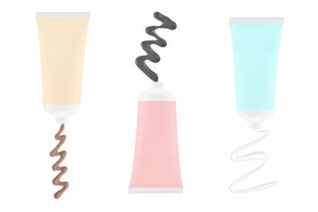 collection of beauty cream tube with strokes on white backgroundの写真素材