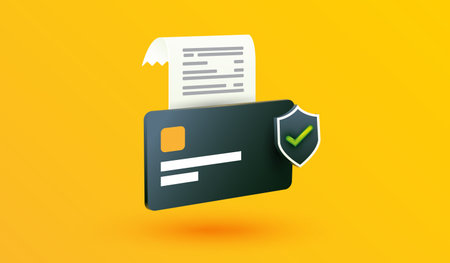 Credit card security icon on yellow backround. Money protection online shopping sign or symbol design for mobile banking applications and website concept 3d vector illustration styleのイラスト素材