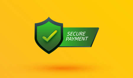 secure payment icon on yellow backround. Money protection online shopping sign or symbol design for mobile banking applications and website concept 3d vector illustration styleのイラスト素材