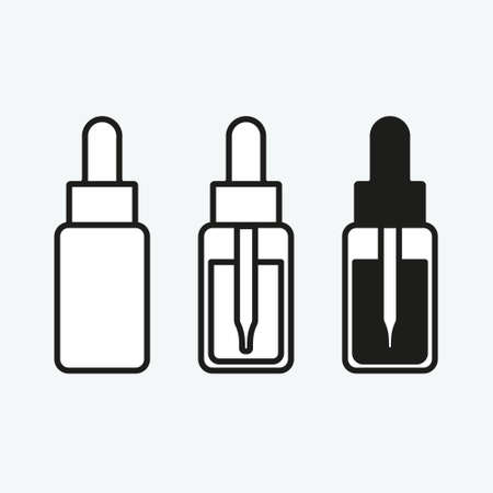 Dropper essence serum or essential oil bottle with pipette thin line icon. Health and Medical collection vector illustration. Beauty conceptのイラスト素材