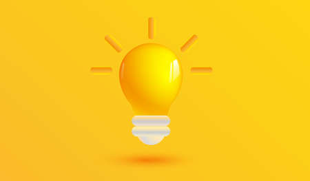 Lightbulb icon with sparkle on yellow backround. Ideas and creative thinking sign or symbol design concept. 3d vector illustrationのイラスト素材
