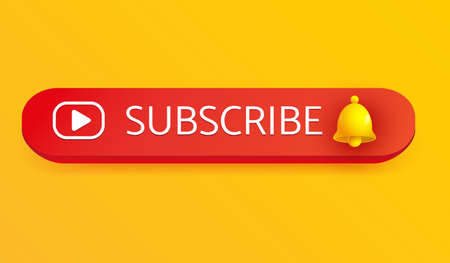 subscribe icon with yellow bell sign on yellow background for social media reminder. 3d vector illustration styleのイラスト素材