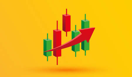 Growth stock diagram financial graph. candlestick with arrow up Trading stock or forex 3d icon vector illustration styleのイラスト素材