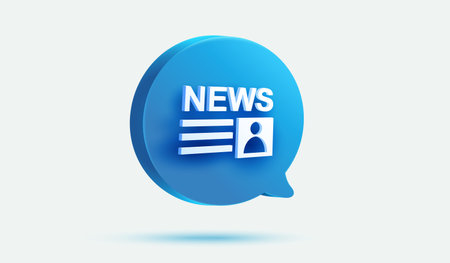 Newspaper button 3d icon vector illustration with blue speech balloon message. News sign or symbol.のイラスト素材