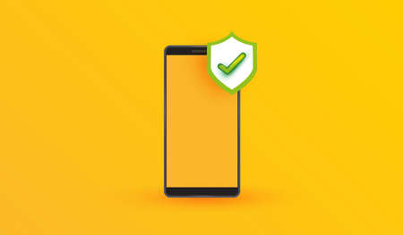 mobile interface security icon on yellow backround. Money protection online shopping sign or symbol design for banking applications and website vector illustrationのイラスト素材