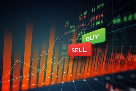 buy and sell icon on stock market or forex trading graph business concept with backgroundの写真素材