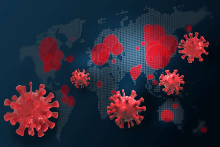 Coronavirus Covid-19 map report worldwide globally 3d illustrationの写真素材