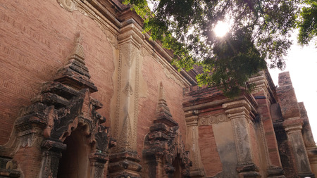 Sun shines through Wat at Bagan, Myanmarの写真素材