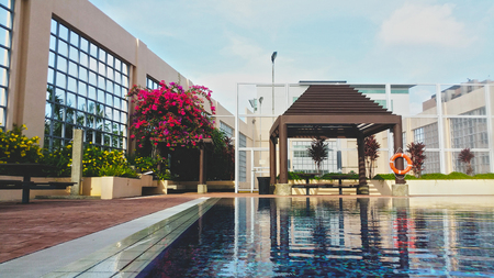 Swimming pool with nice industrial backgroundのeditorial素材