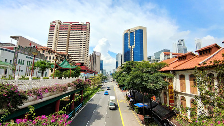 Singapore Chinatown Street view from overhead pedestrian bridgesのeditorial素材