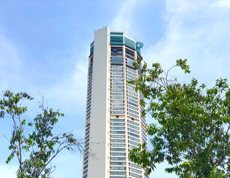 George Town, Malaysia - Aug 11, 2018. The Komtar Tower located at George Town, Penang, and is...