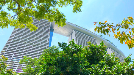Singapore, 20 September 2018: partial blocked view of Iconic Marina Bay Sands Hotel on a sunny day. It is a must-see destination and has contributed to increasing tourism to singapore.のeditorial素材