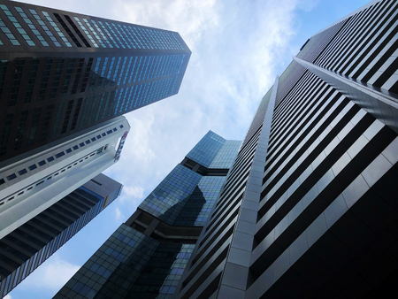SINGAPORE:09 March 2019 - Skyline of Singapore central business district Cityscape near Raffles...