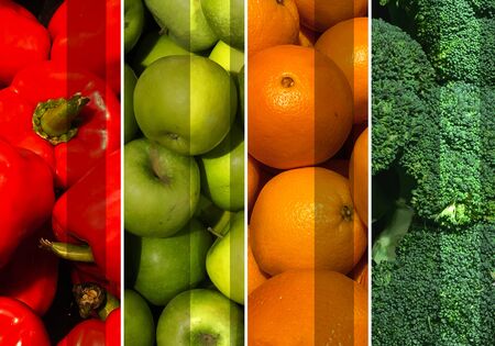 Collage of fruits and vegetables. Healthy food concept.の写真素材