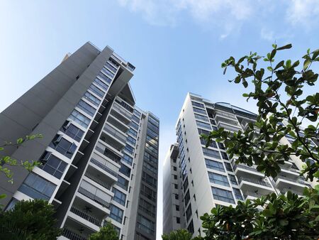 Residential apartment/ flat under cloudy blue sky in Singaporeの写真素材