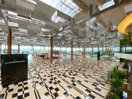 SINGAPORE, 4 APRIL 2020: Internal of Changi Airport Terminal 3 without usual crowd due to travel...
