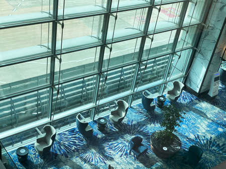SINGAPORE,4 APRIL 2020: Empty lounge/ waiting area at Singapore Changi Airport Terminal 3 due to Covid-19's travel banのeditorial素材