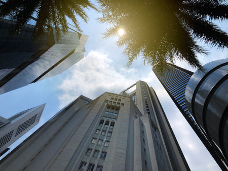 SINGAPORE:09 March 2019 - Skyline of Singapore central business district Cityscape near Raffles Place/ Tanjong Pagar.のeditorial素材