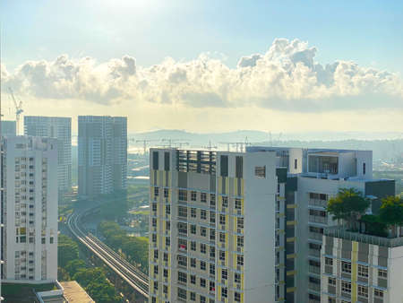 Facade of high rise residential apartments (HDB) in Singapore